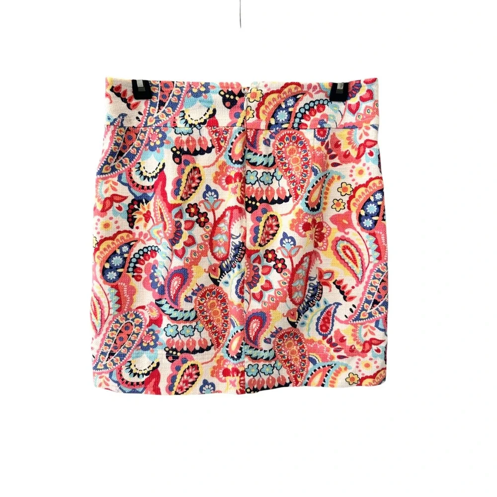Talbots Womens Pink Blue Paisley Cotton Blend Mini Skirt Size‎ 4 A-Line Textured